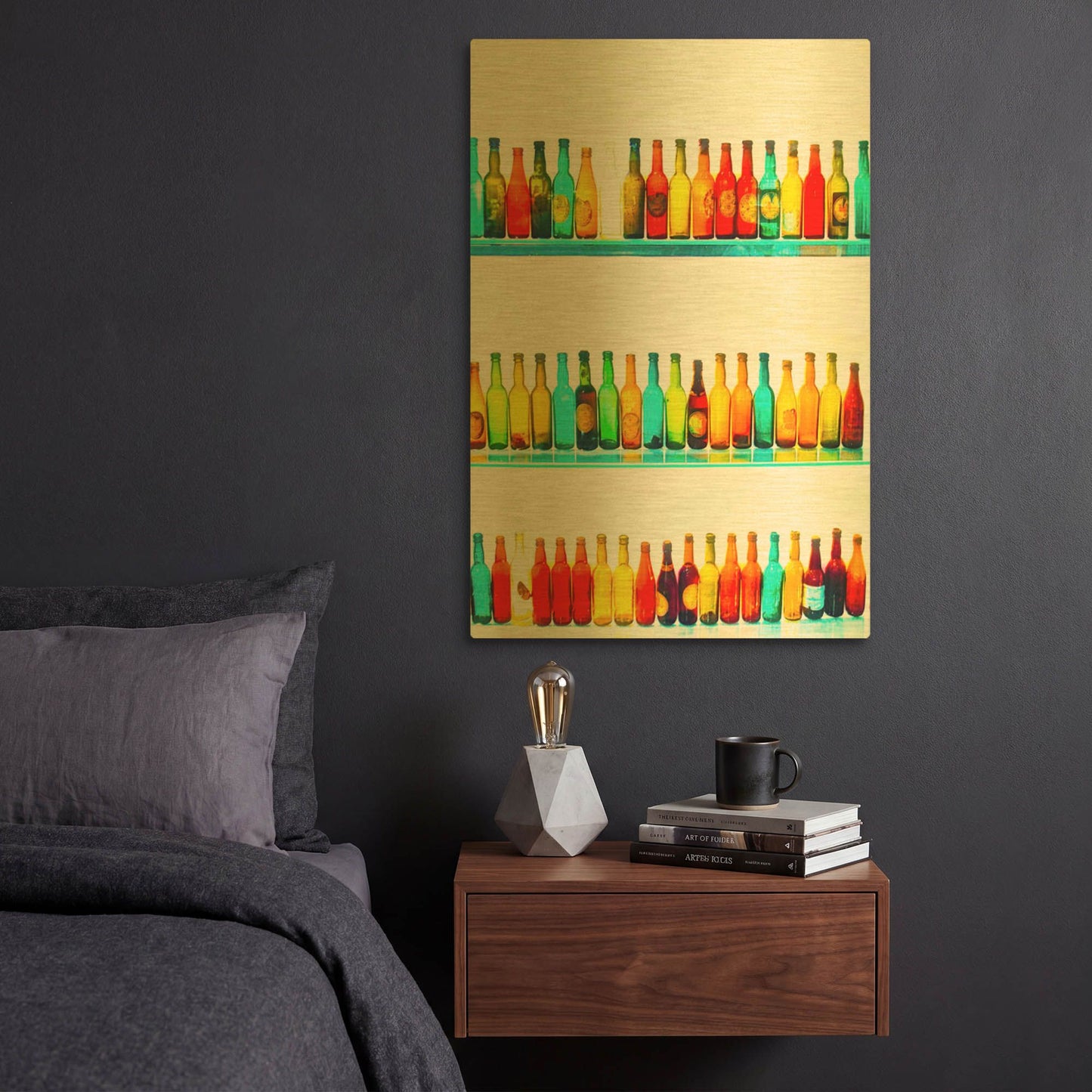 'Colored Bottles' By Mark A Paulda Gold Metal Wall Art