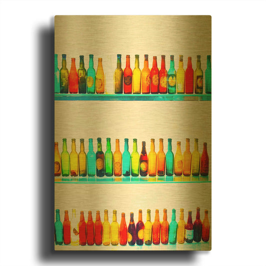 'Colored Bottles' By Mark A Paulda Gold Metal Wall Art