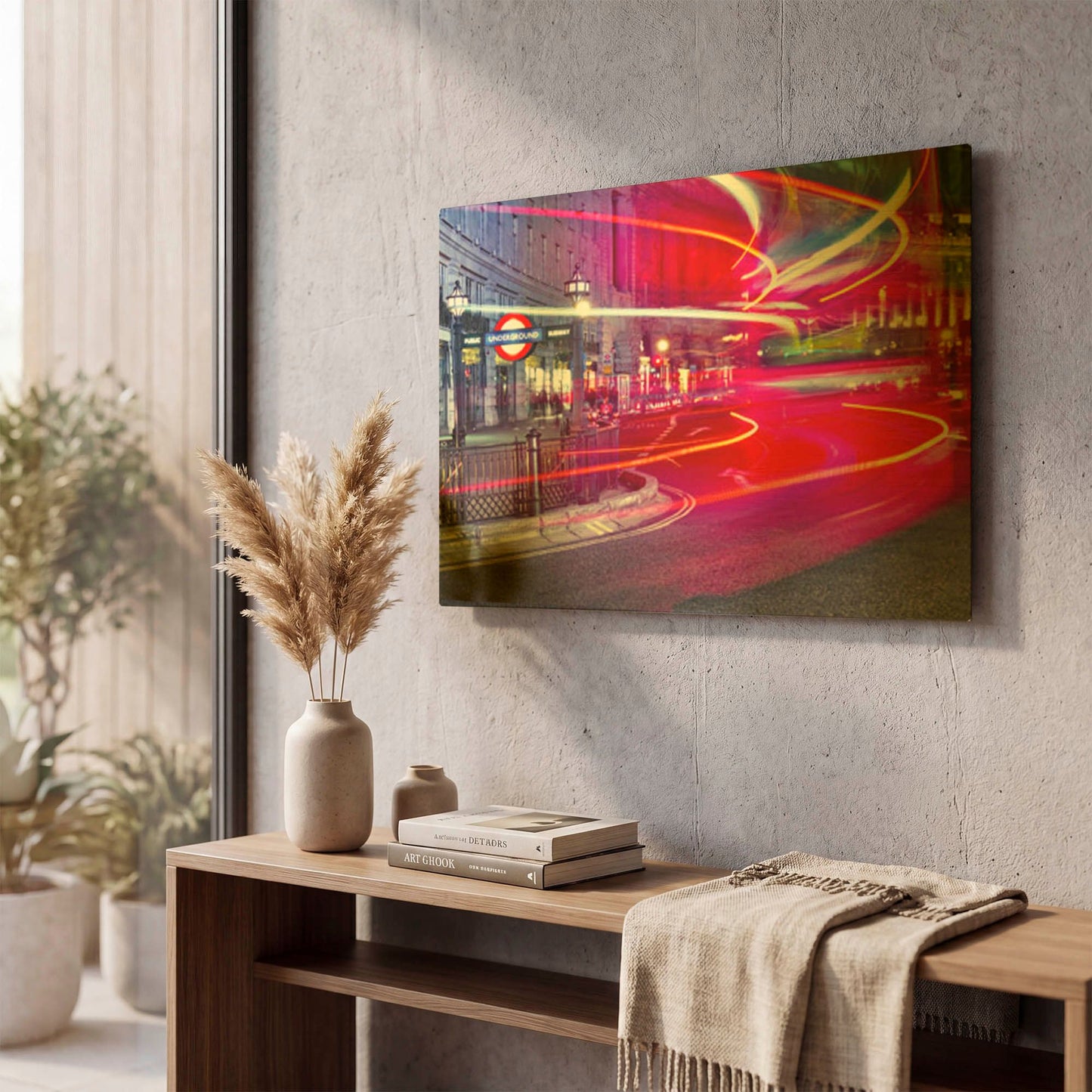 'Double Decker Bus Light Trail I' By Mark A Paulda Gold Metal Wall Art