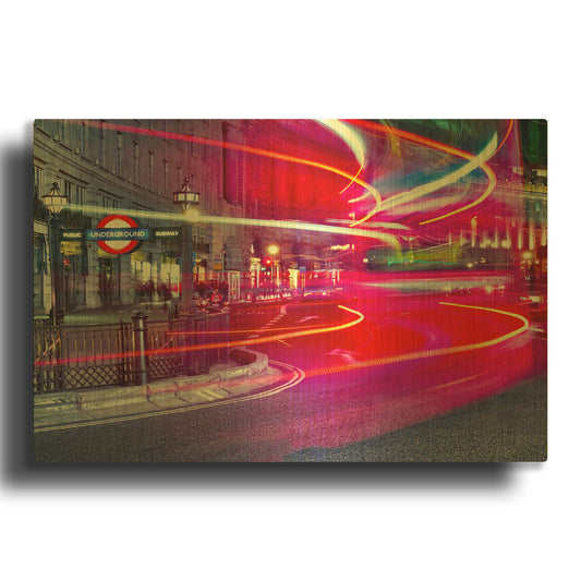 'Double Decker Bus Light Trail I' By Mark A Paulda Gold Metal Wall Art