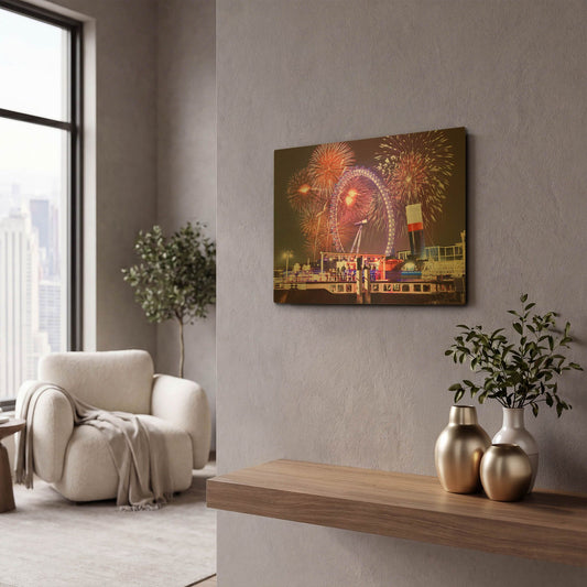 'Fireworks And The London Eye' By Mark A Paulda Gold Metal Wall Art