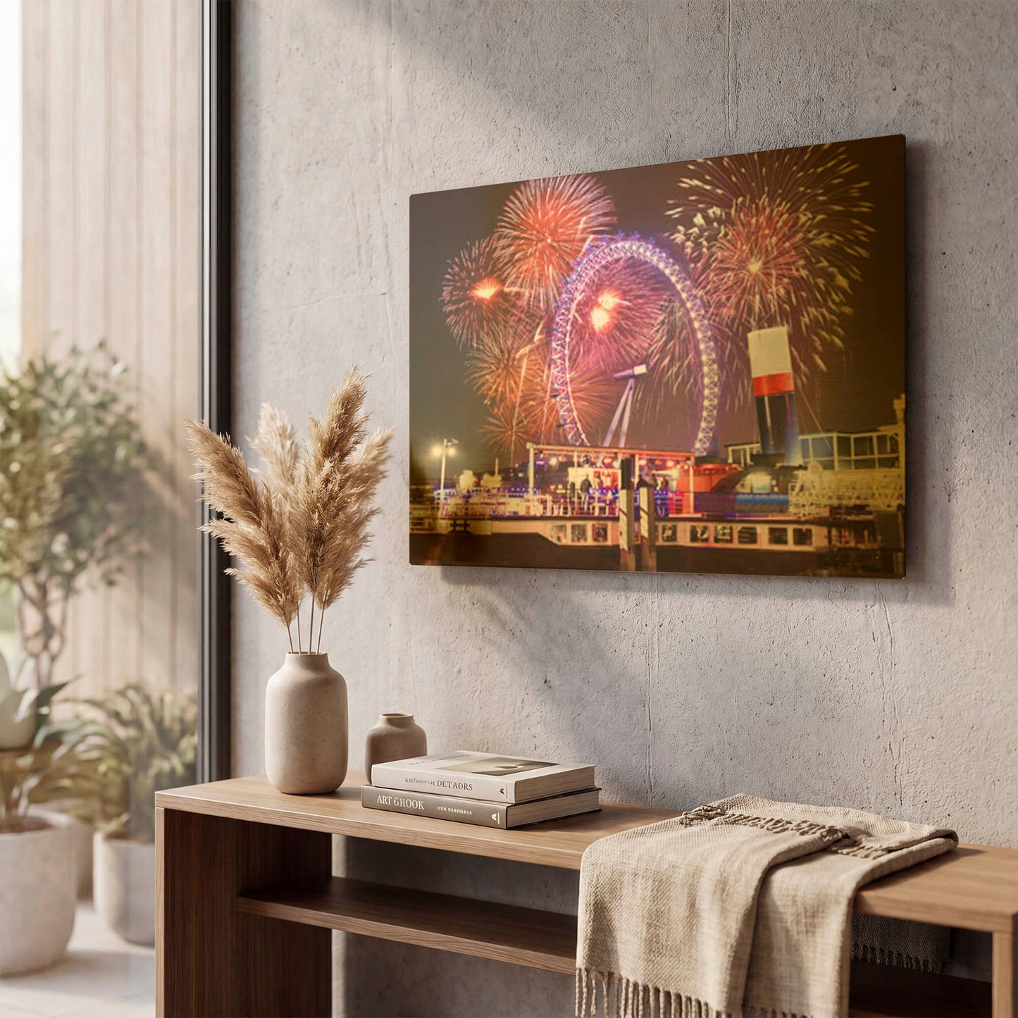 'Fireworks And The London Eye' By Mark A Paulda Gold Metal Wall Art