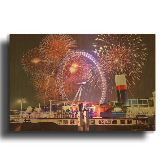 'Fireworks And The London Eye' By Mark A Paulda Gold Metal Wall Art