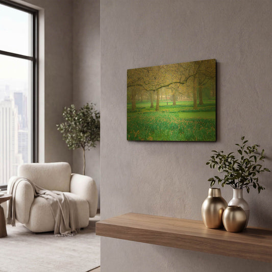 'Green Park Early Morning Fog' By Mark A Paulda Gold Metal Wall Art