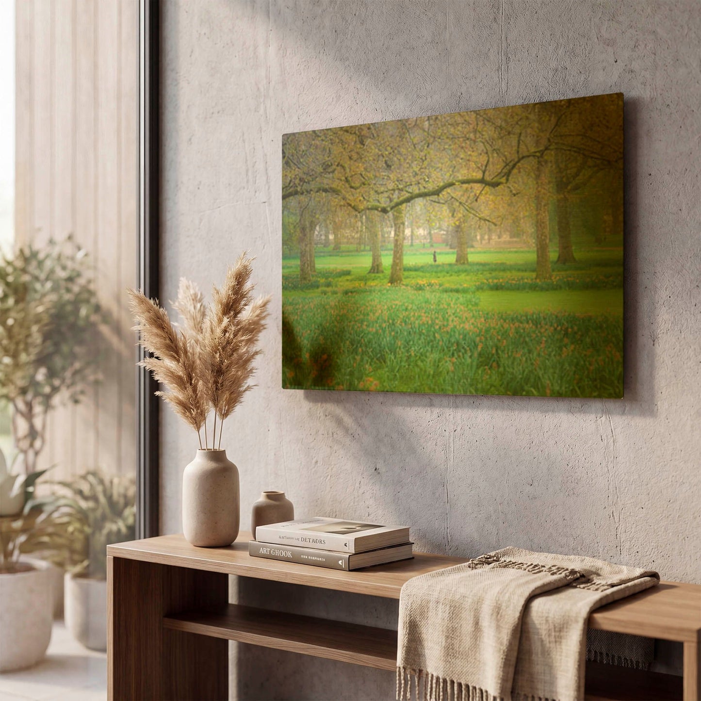 'Green Park Early Morning Fog' By Mark A Paulda Gold Metal Wall Art