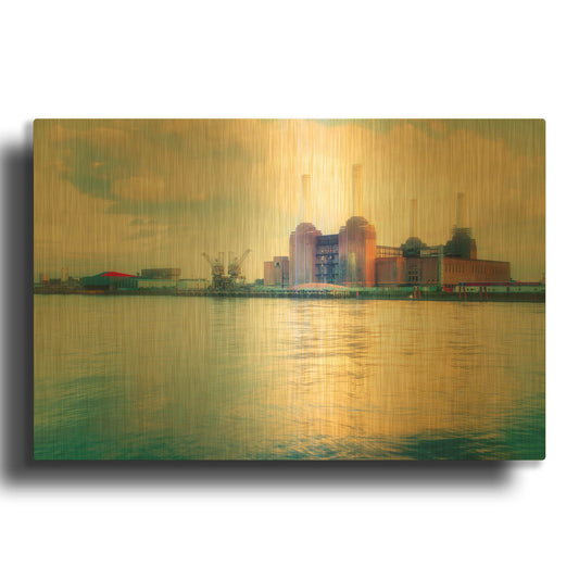 'Iconic Battersea Power Station During Sunset II' By Mark A Paulda Gold Metal Wall Art
