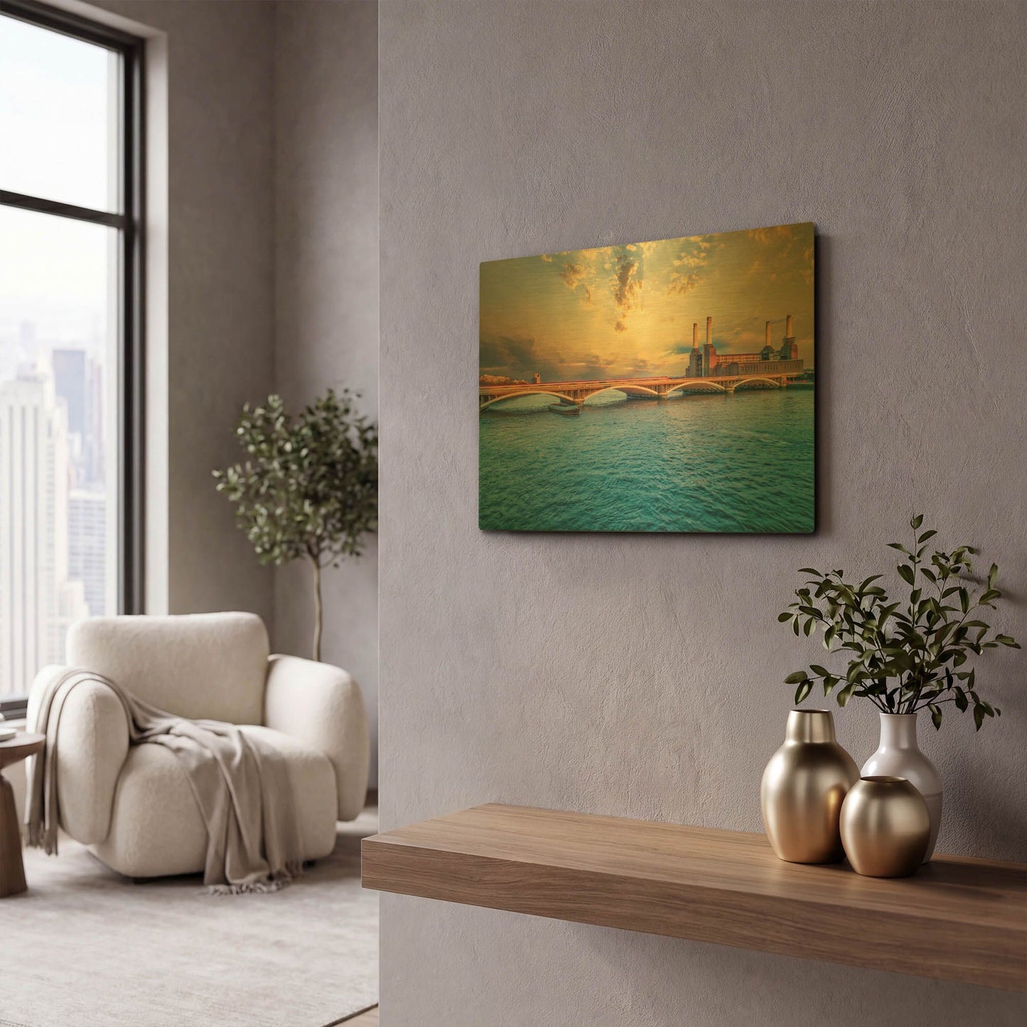 'Iconic Battersea Power Station During Sunset VI' By Mark A Paulda Gold Metal Wall Art