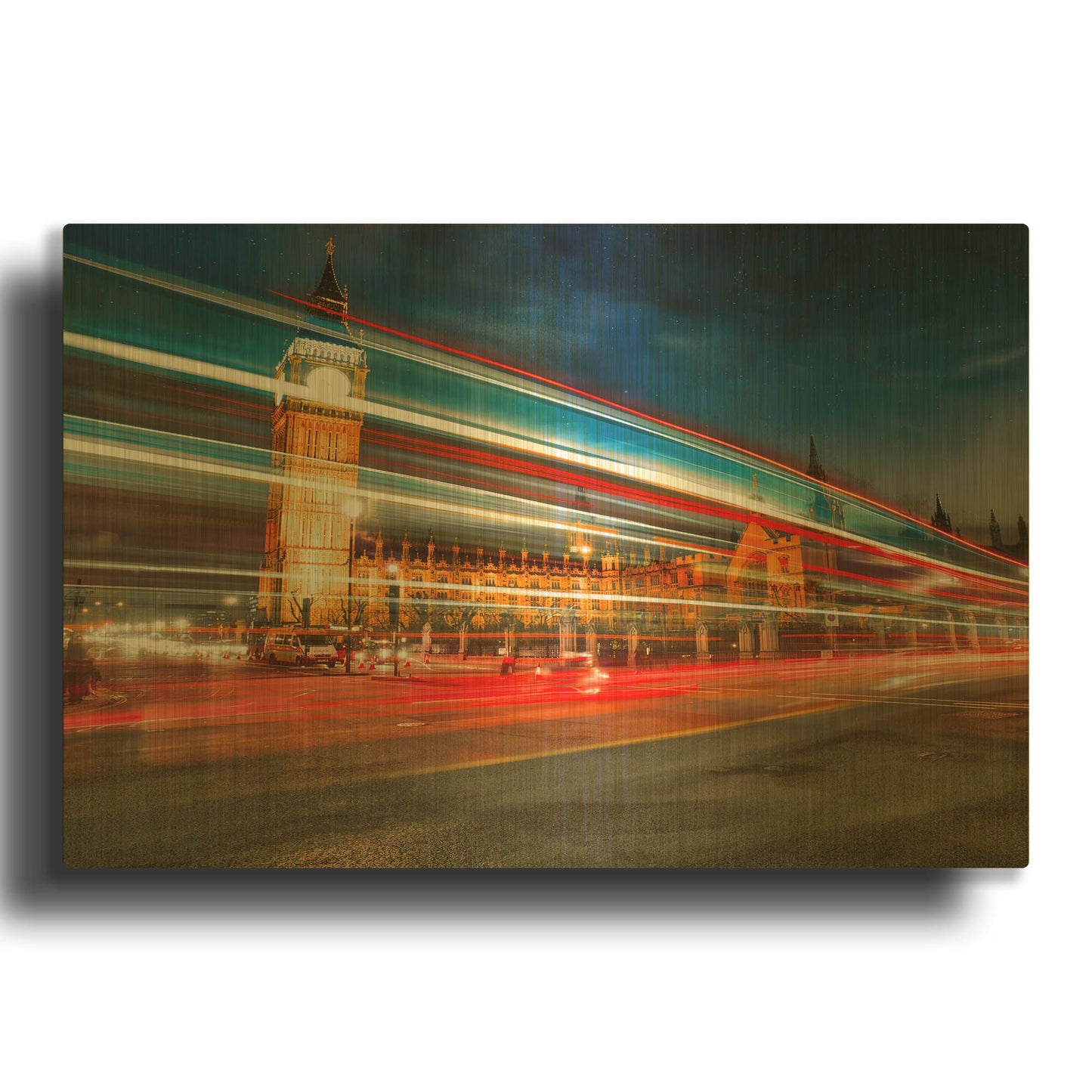 'Illuminated Big Ben And Traffic VI' By Mark A Paulda Gold Metal Wall Art