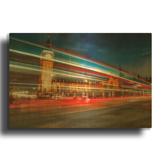 'Illuminated Big Ben And Traffic VI' By Mark A Paulda Gold Metal Wall Art