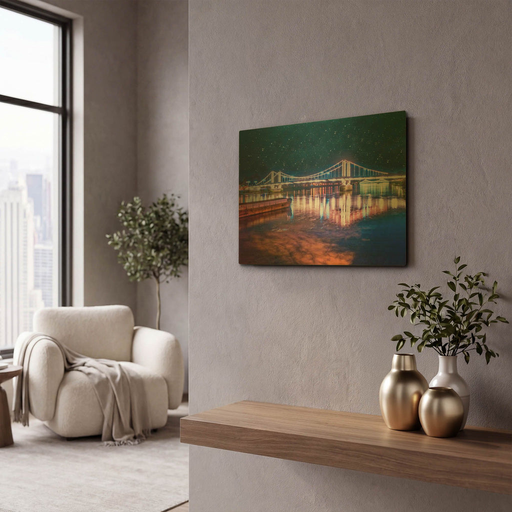 'Illuminated Chelsea Bridge At Night III' By Mark A Paulda Gold Metal Wall Art