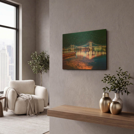 'Illuminated Chelsea Bridge At Night III' By Mark A Paulda Gold Metal Wall Art