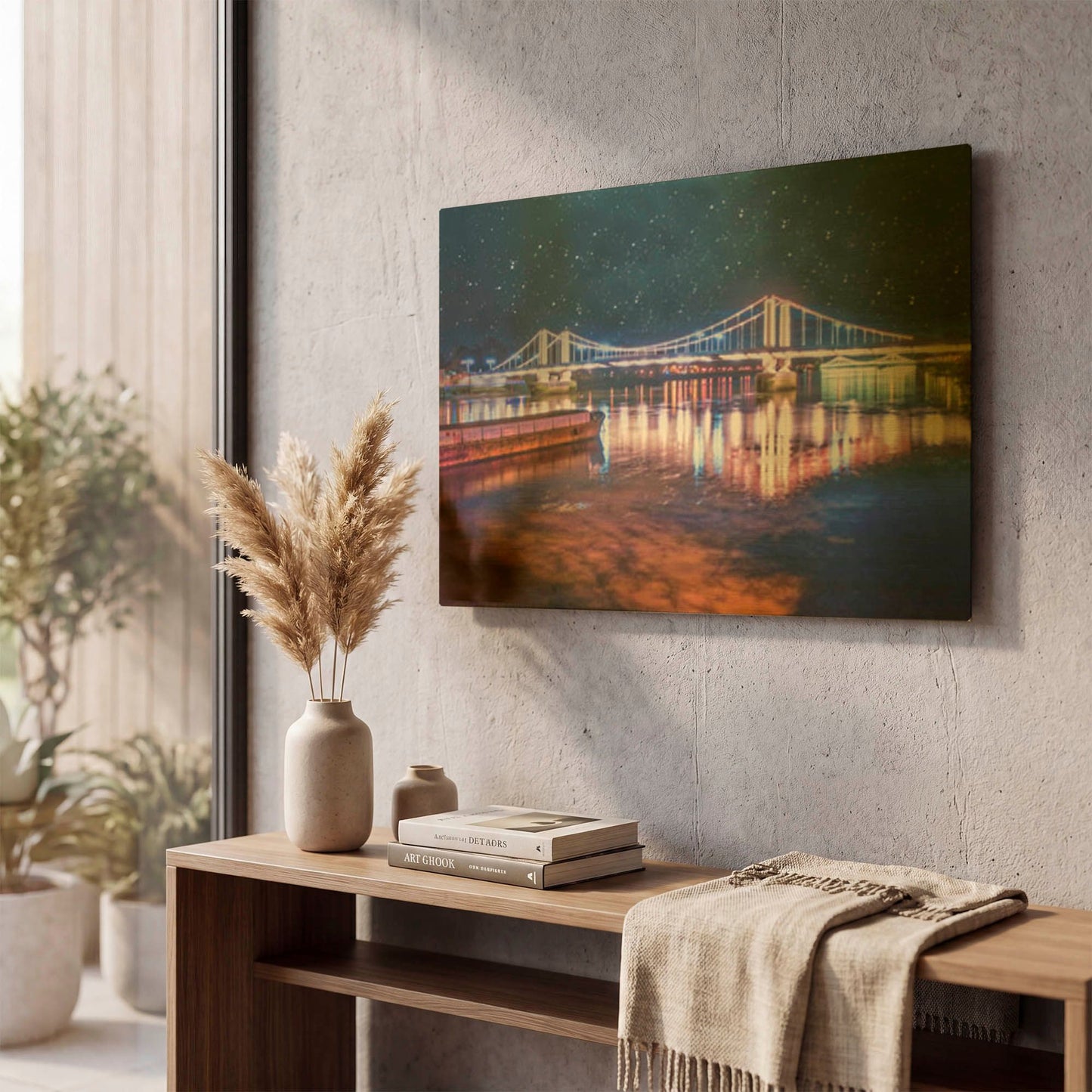 'Illuminated Chelsea Bridge At Night III' By Mark A Paulda Gold Metal Wall Art