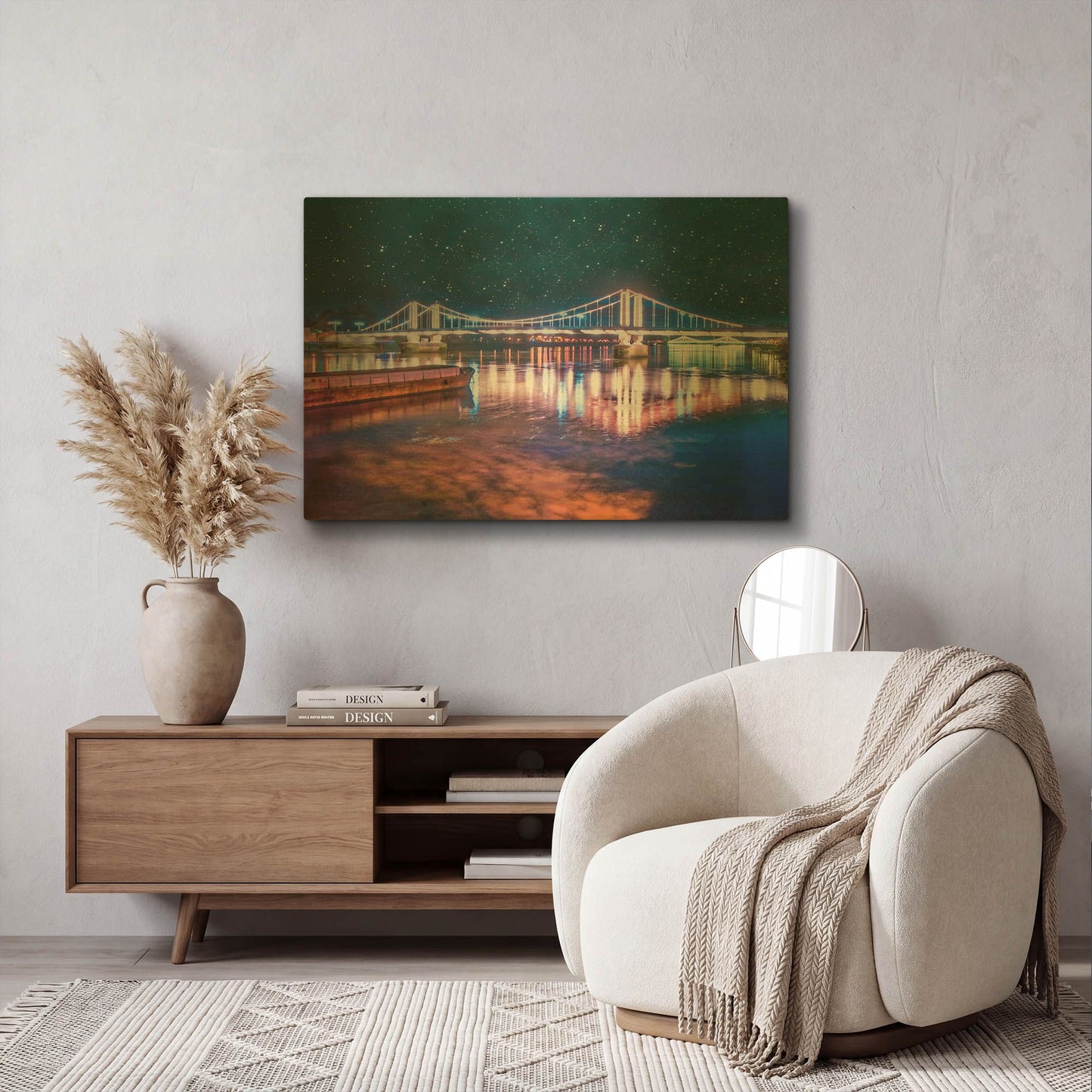 'Illuminated Chelsea Bridge At Night III' By Mark A Paulda Gold Metal Wall Art