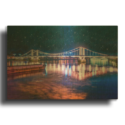 'Illuminated Chelsea Bridge At Night III' By Mark A Paulda Gold Metal Wall Art