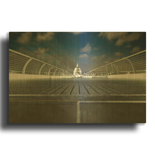 'Illuminated St Paul's Cathedral And Millennium Bridge I' By Mark A Paulda Gold Metal Wall Art