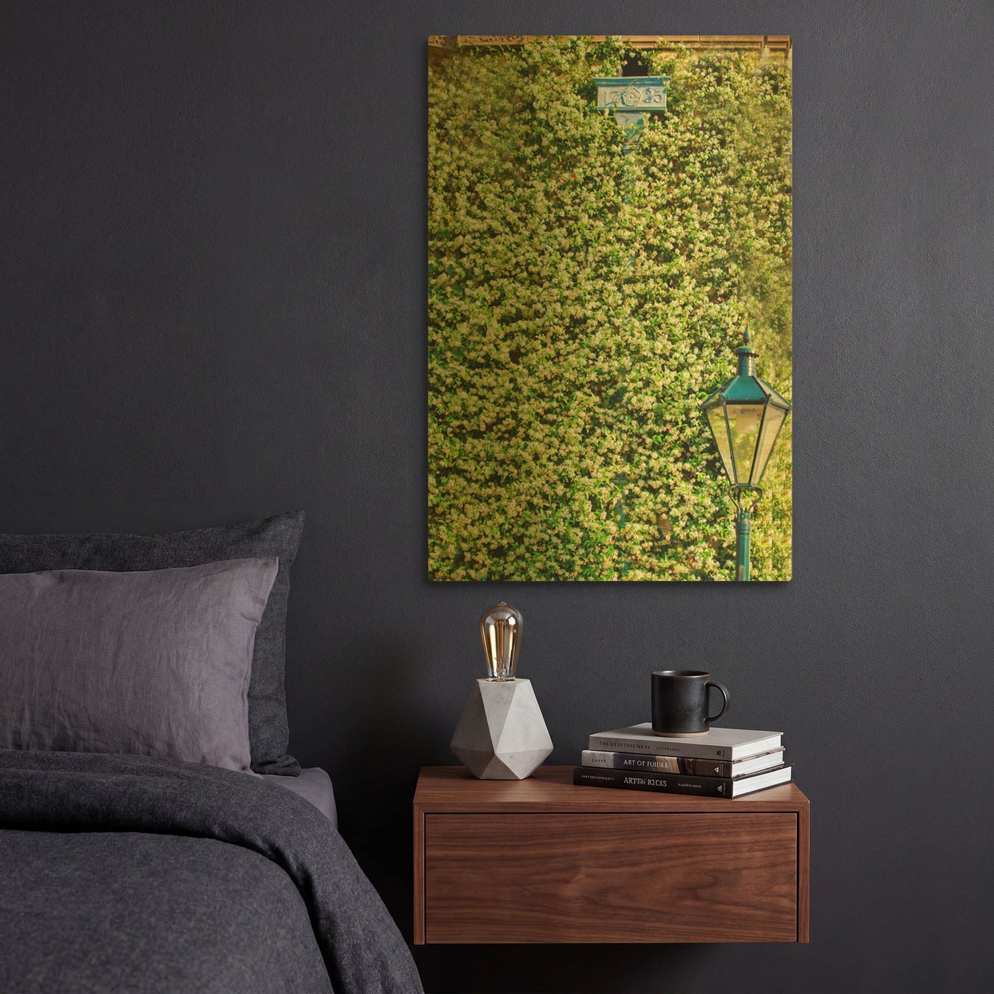 'Lamp Post And Flowering Vines' By Mark A Paulda Gold Metal Wall Art
