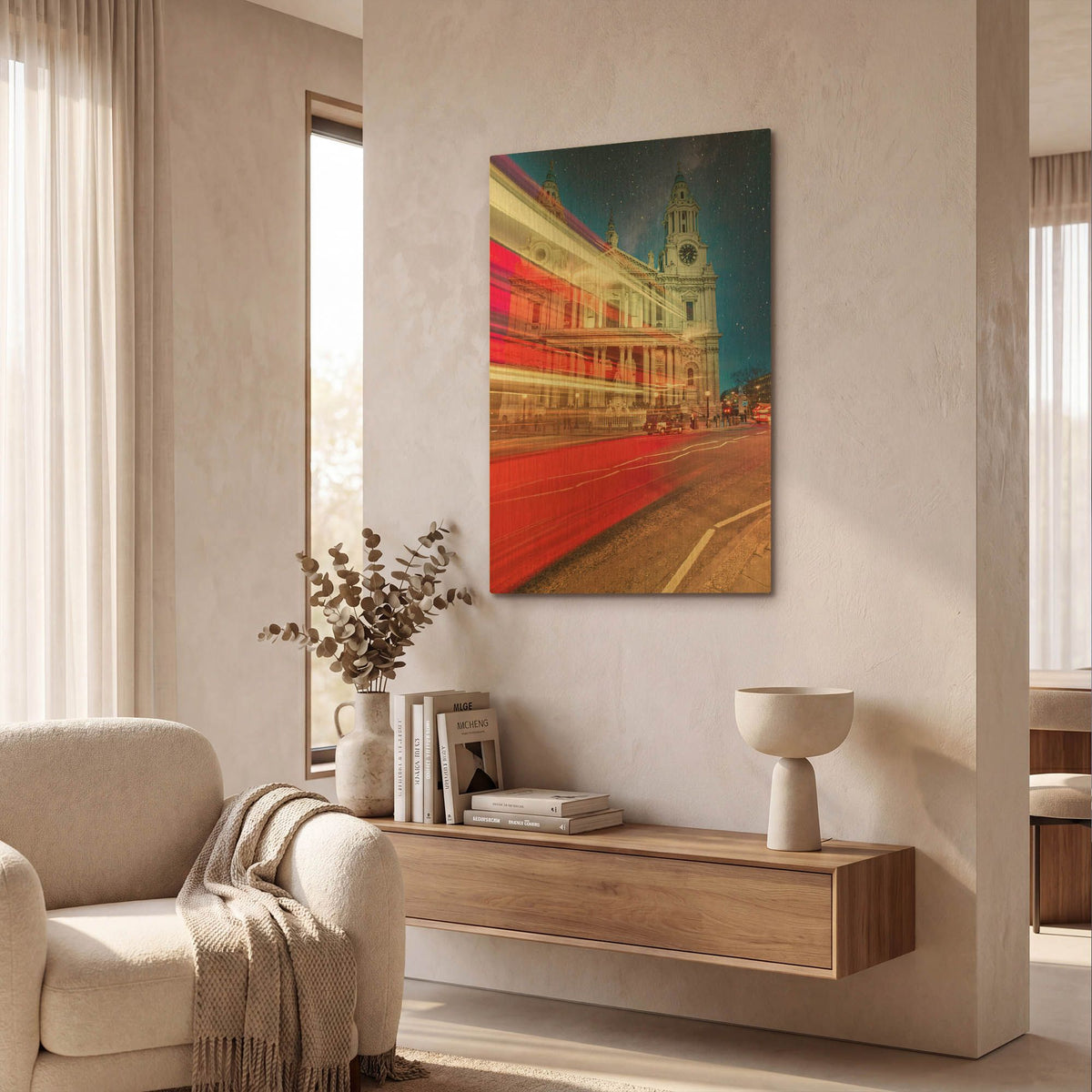 'Red Double Decker Bus And St Paul's Cathedral II' By Mark A Paulda Gold Metal Wall Art