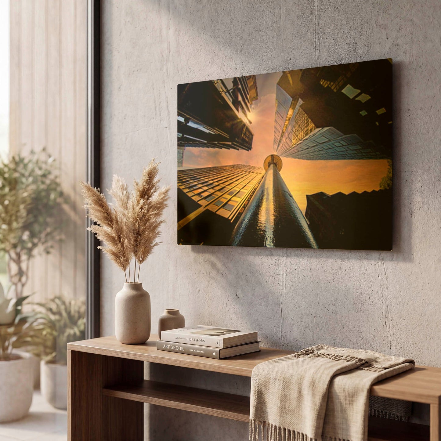 'Skyscrapers And Sunset' By Mark A Paulda Gold Metal Wall Art
