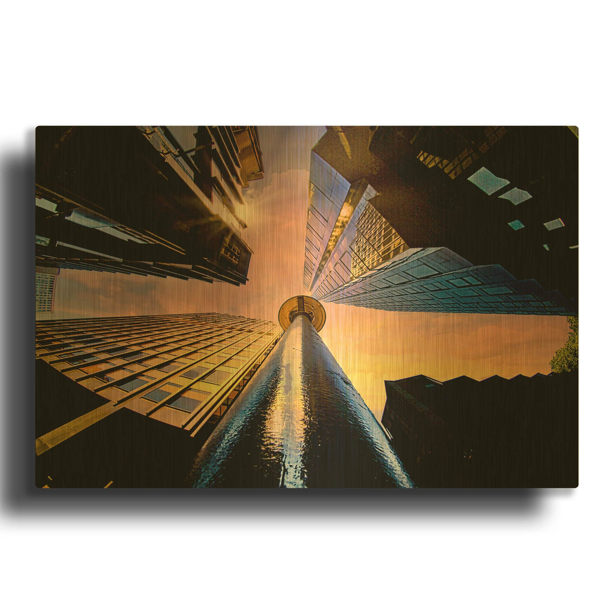 'Skyscrapers And Sunset' By Mark A Paulda Gold Metal Wall Art