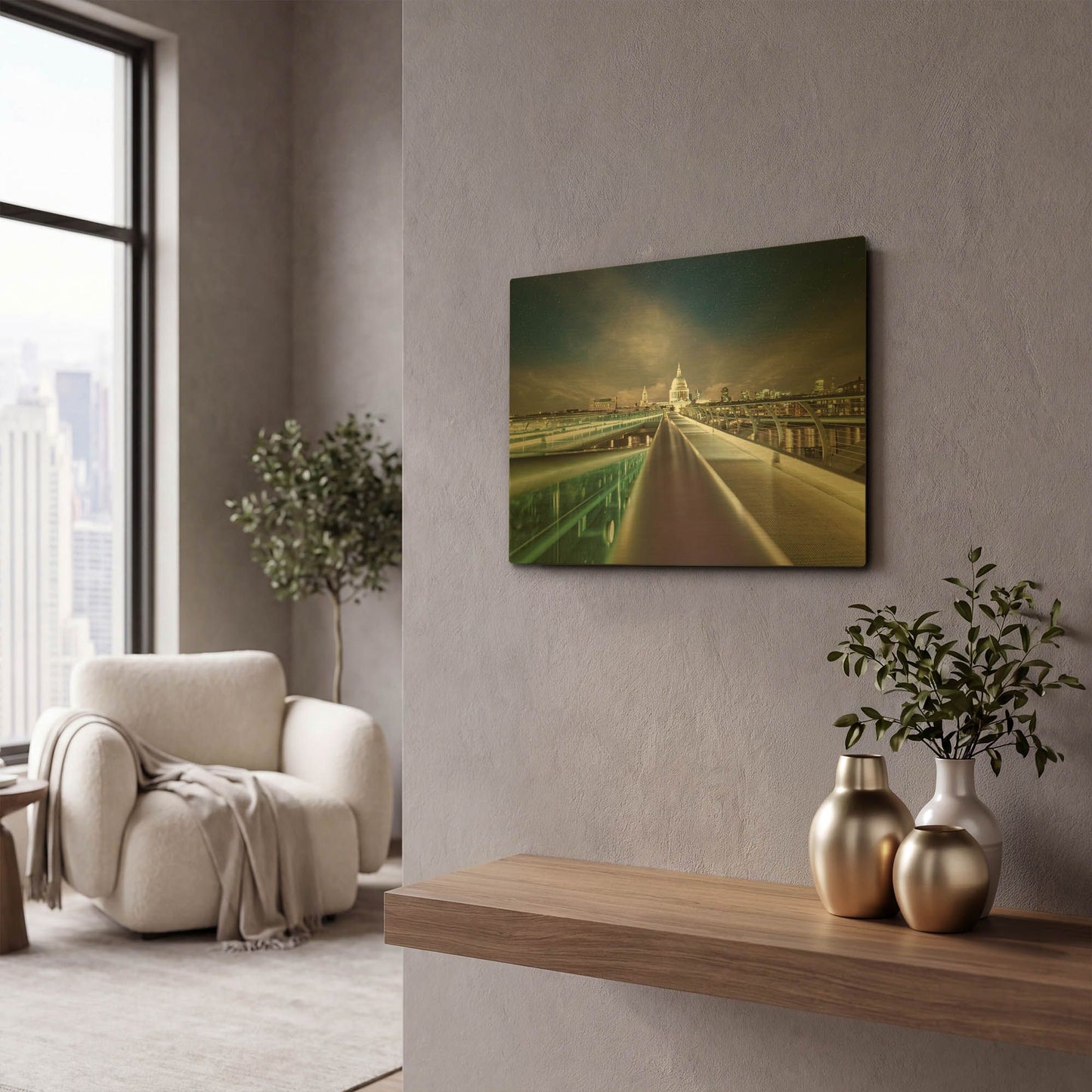 'St Paul's Cathedral And Millennium Bridge' By Mark A Paulda Gold Metal Wall Art