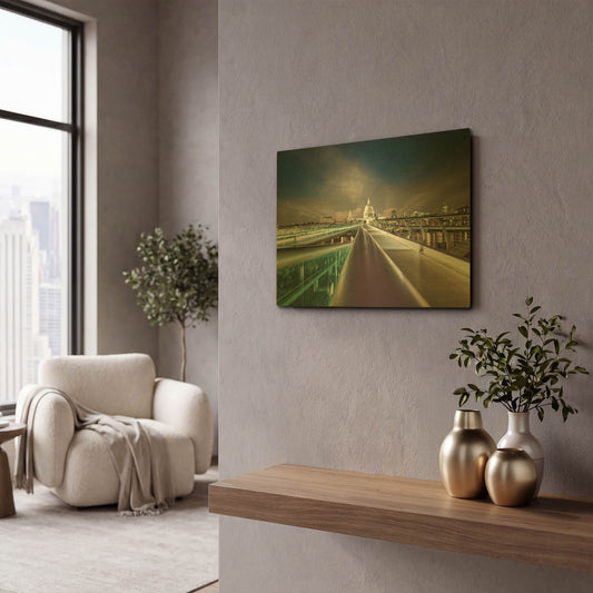 'St Paul's Cathedral And Millennium Bridge' By Mark A Paulda Gold Metal Wall Art
