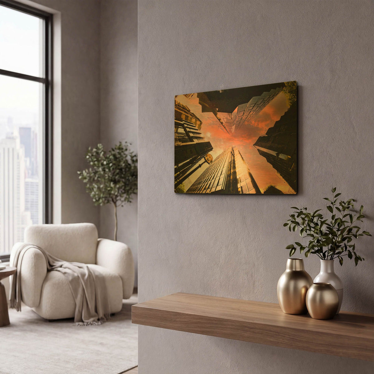 'Sunset Skyscrapers' By Mark A Paulda Gold Metal Wall Art