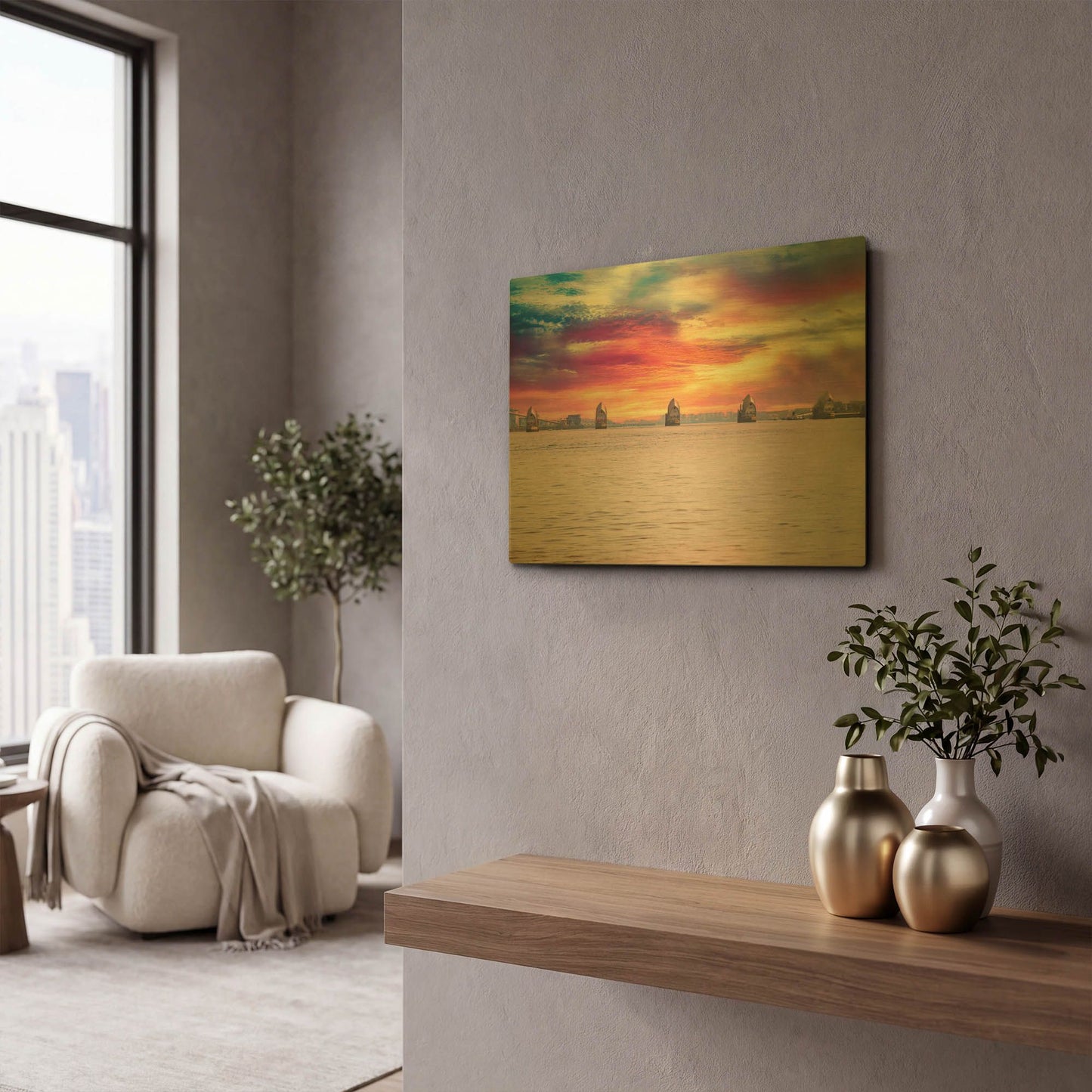'Thames Barrier At Sunrise' By Mark A Paulda Gold Metal Wall Art