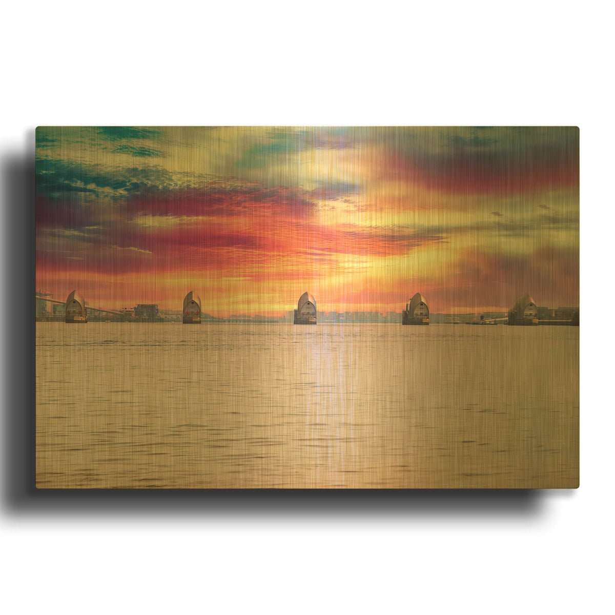 'Thames Barrier At Sunrise' By Mark A Paulda Gold Metal Wall Art