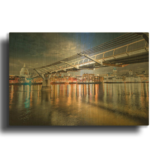 'The Millennium Bridge And St Paul's Cathedral At Night' By Mark A Paulda Gold Metal Wall Art