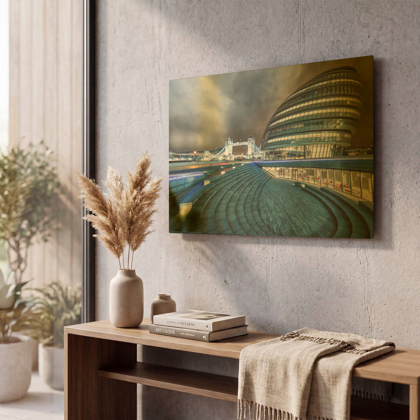 'The Scoop London City Hall And Tower Bridge' By Mark A Paulda Gold Metal Wall Art
