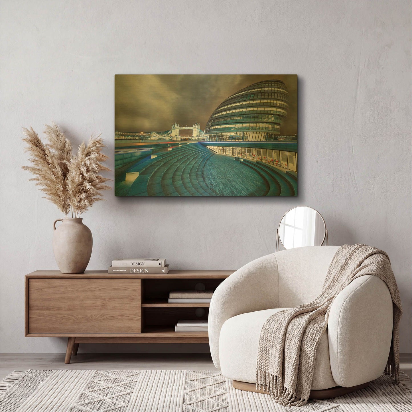 'The Scoop London City Hall And Tower Bridge' By Mark A Paulda Gold Metal Wall Art
