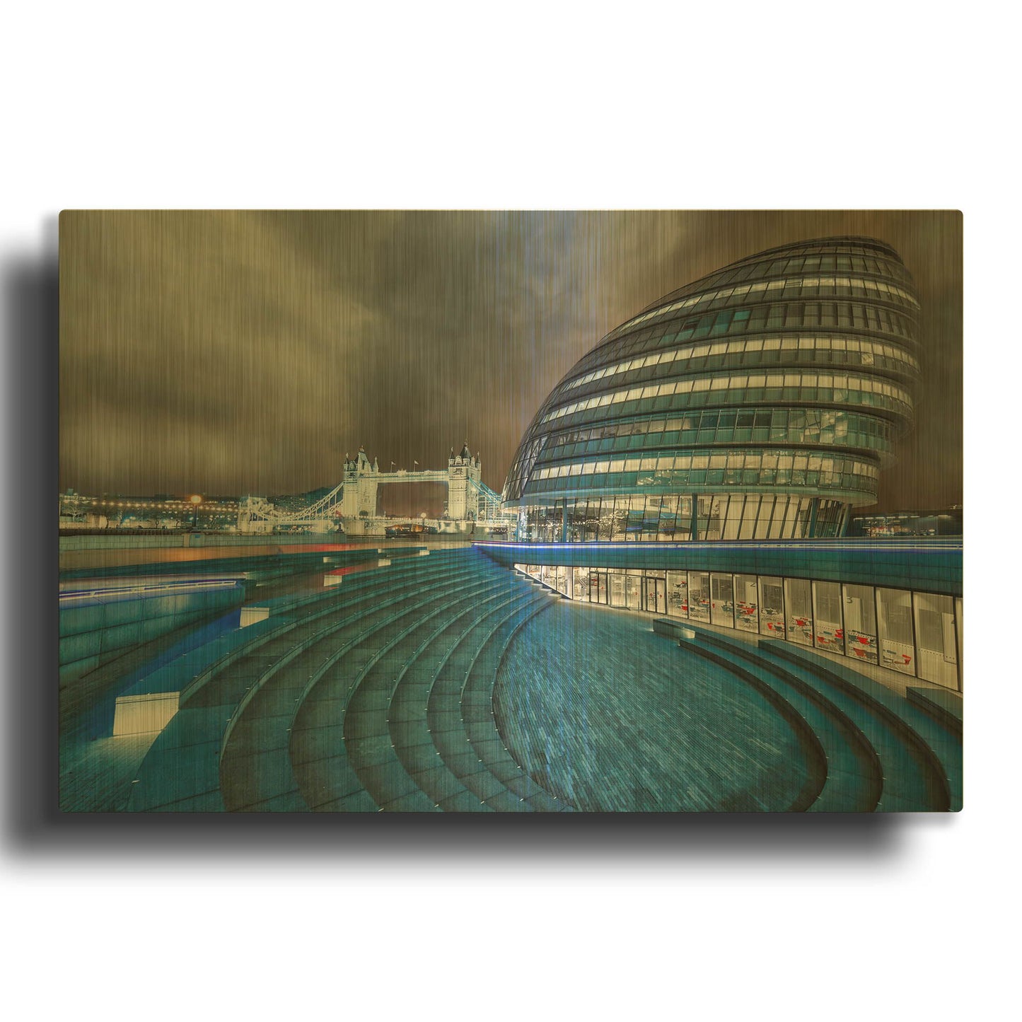 'The Scoop London City Hall And Tower Bridge' By Mark A Paulda Gold Metal Wall Art