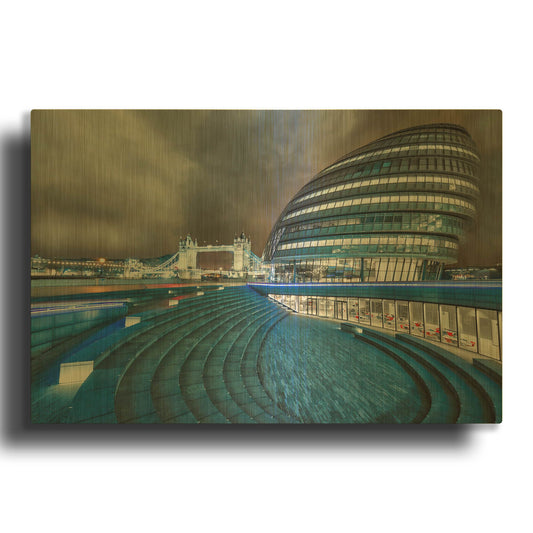 'The Scoop London City Hall And Tower Bridge' By Mark A Paulda Gold Metal Wall Art