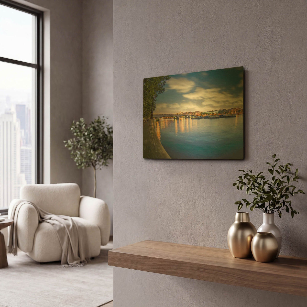 'The Thames During The Blue Hour' By Mark A Paulda Gold Metal Wall Art