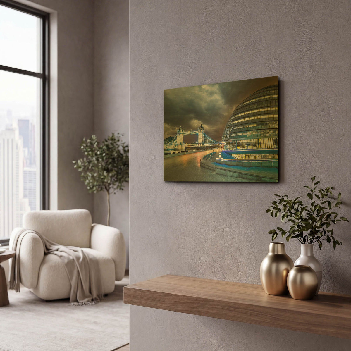 'Tower Bridge And London City Hall' By Mark A Paulda Gold Metal Wall Art