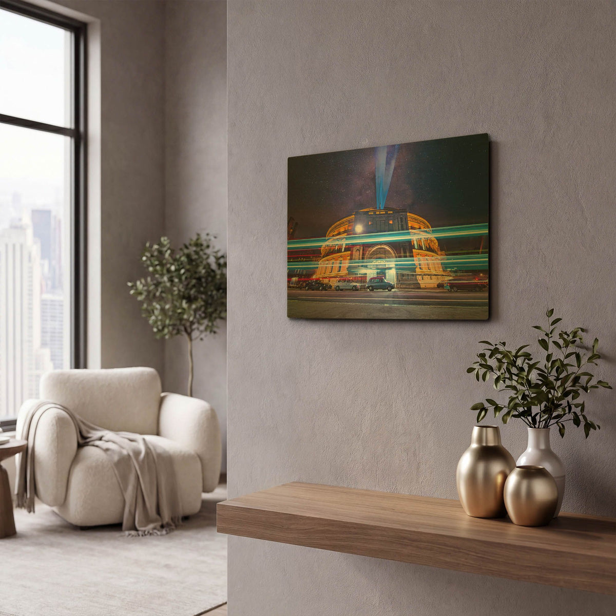 'Traffic And Royal Albert Hall' By Mark A Paulda Gold Metal Wall Art
