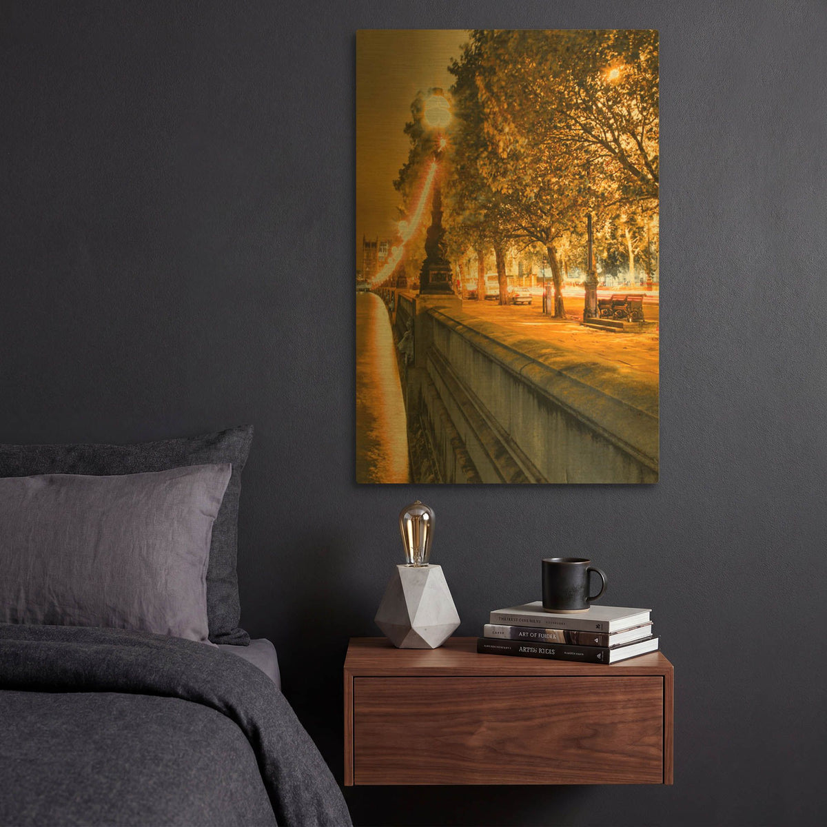 'Victoria Embankment Glow' By Mark A Paulda Gold Metal Wall Art