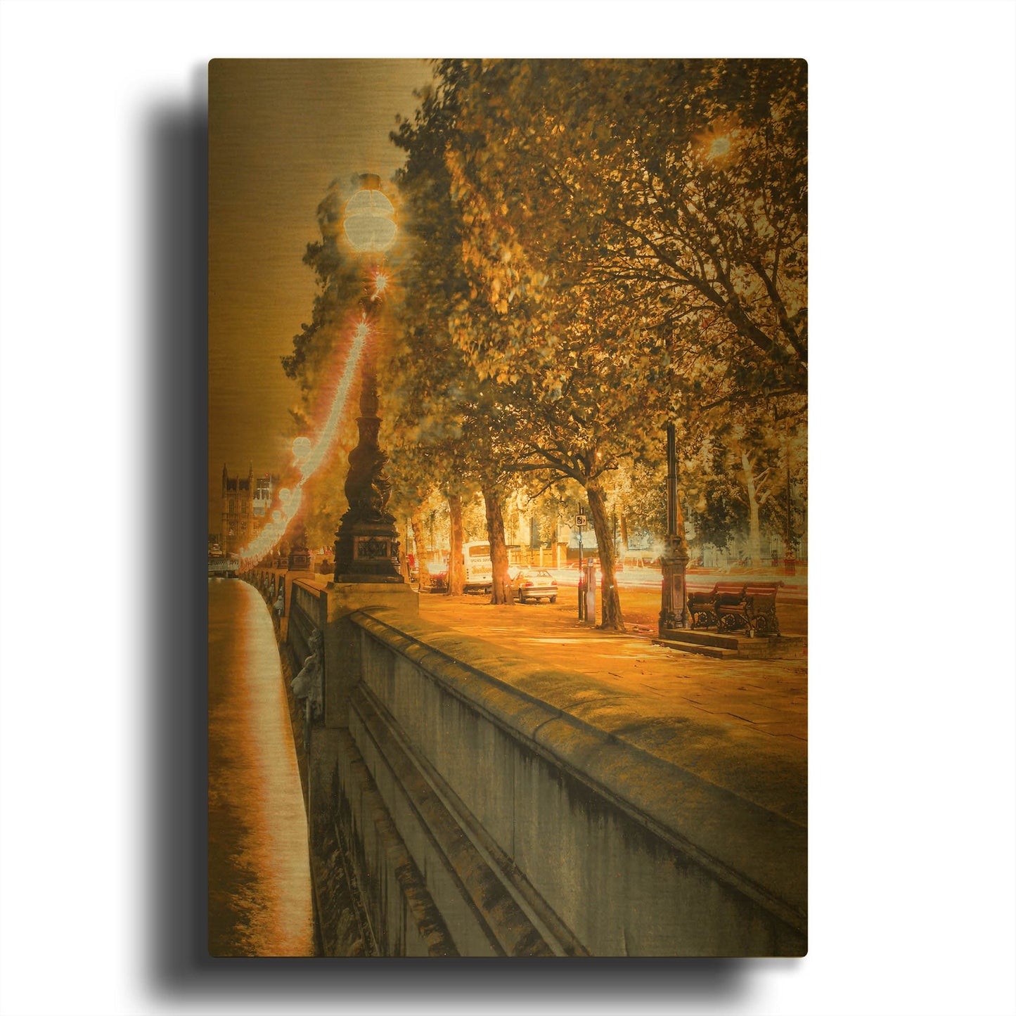 'Victoria Embankment Glow' By Mark A Paulda Gold Metal Wall Art