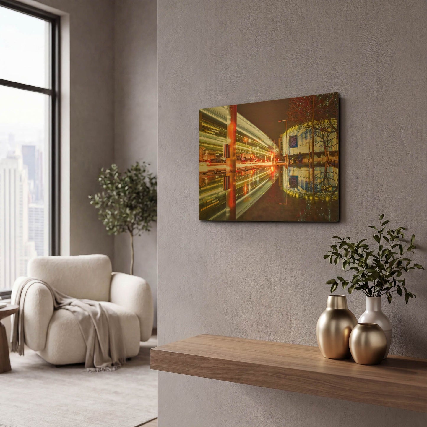 'Waterloo Road Traffic At Night IV' By Mark A Paulda Gold Metal Wall Art