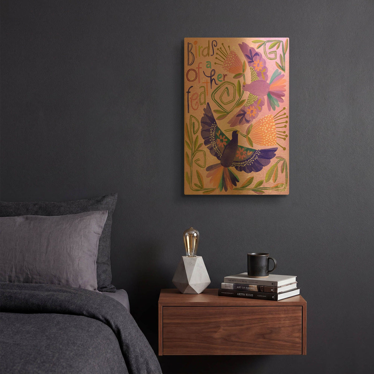 'Birds Of A Feather' By Michal Loren Art Gold Metal Wall Art