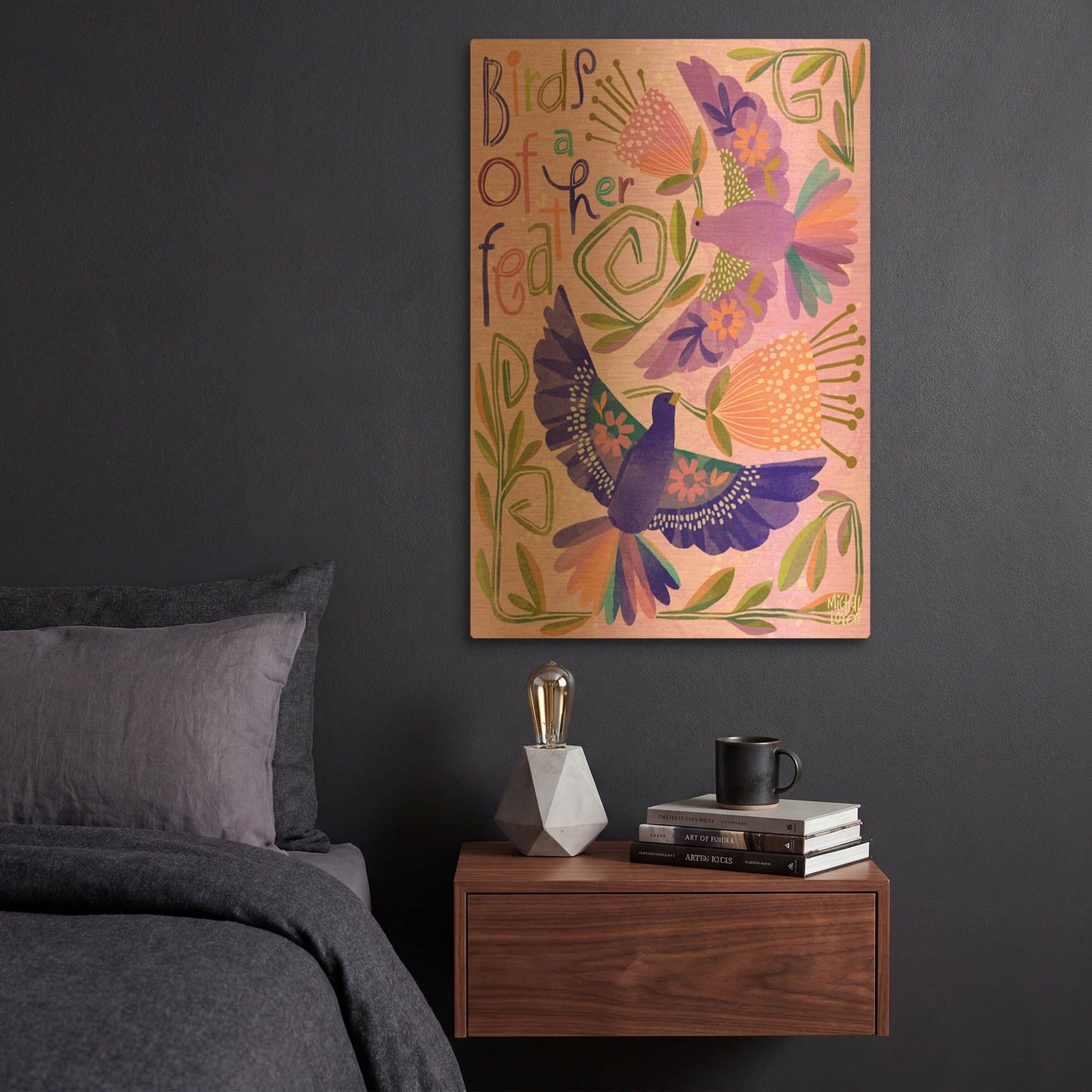 'Birds Of A Feather' By Michal Loren Art Gold Metal Wall Art