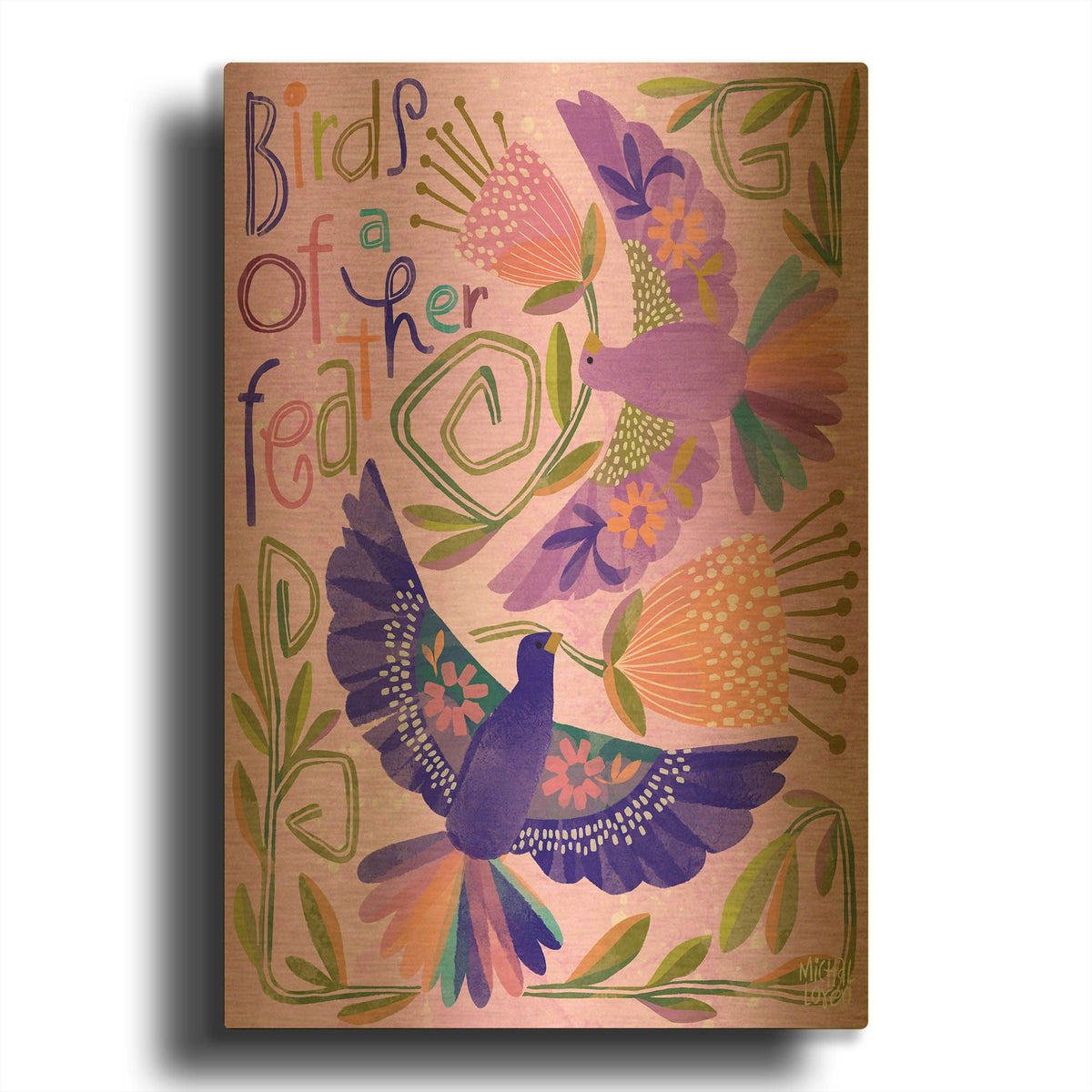 'Birds Of A Feather' By Michal Loren Art Gold Metal Wall Art