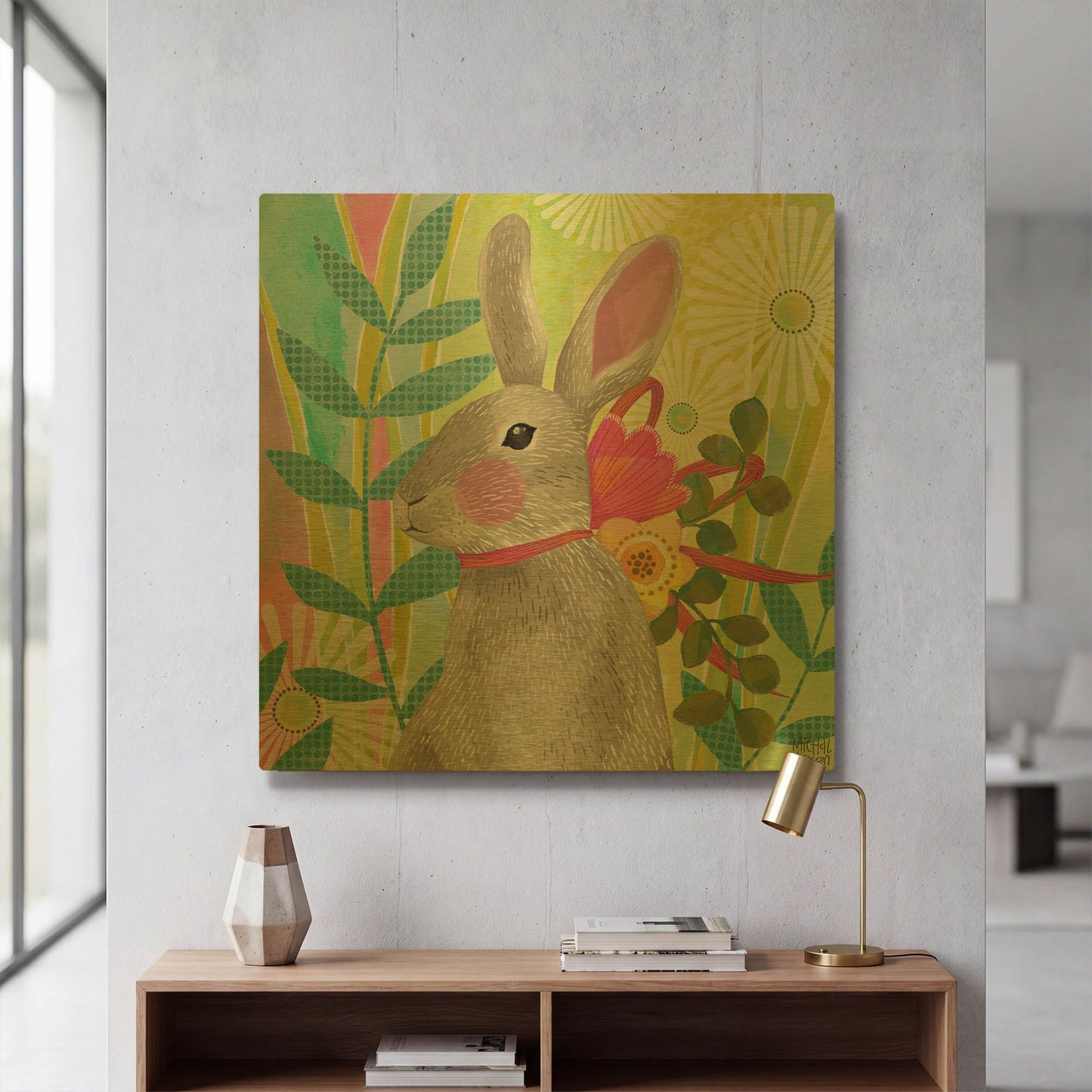 'Easter Bunny' By Michal Loren Art Gold Metal Wall Art