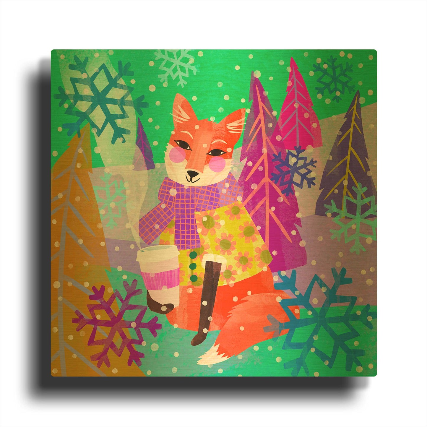 'Fox On The Go' By Michal Loren Art Gold Metal Wall Art