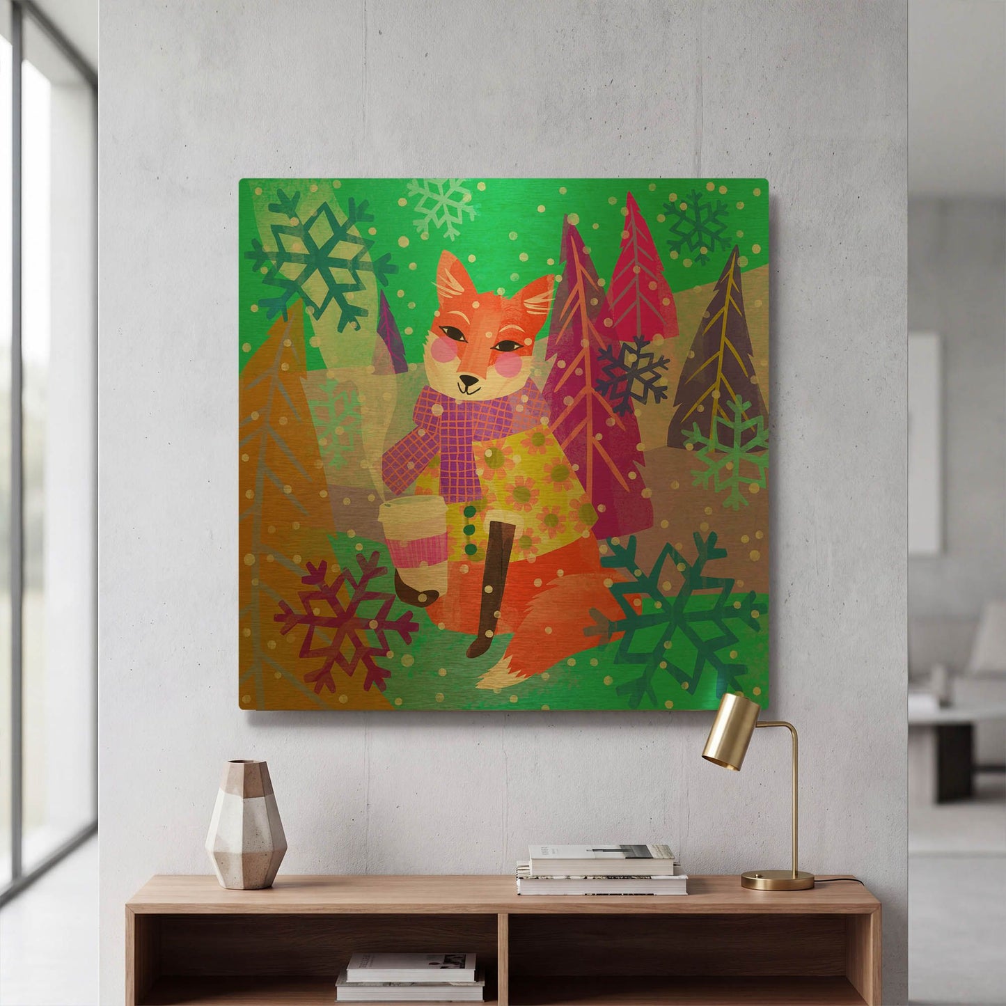 'Fox On The Go' By Michal Loren Art Gold Metal Wall Art