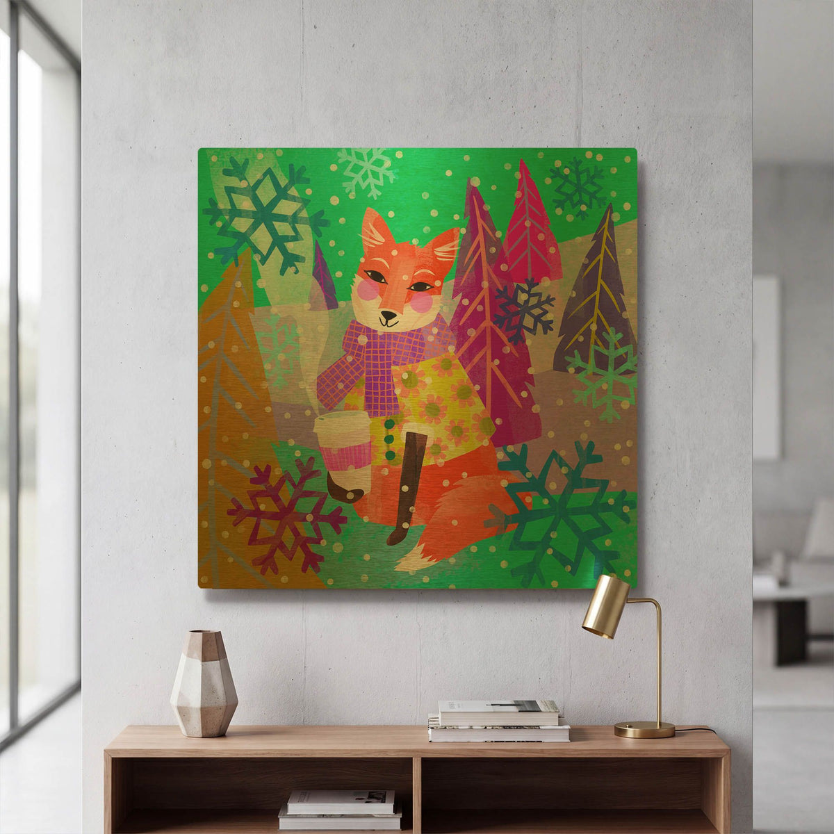 'Fox On The Go' By Michal Loren Art Gold Metal Wall Art
