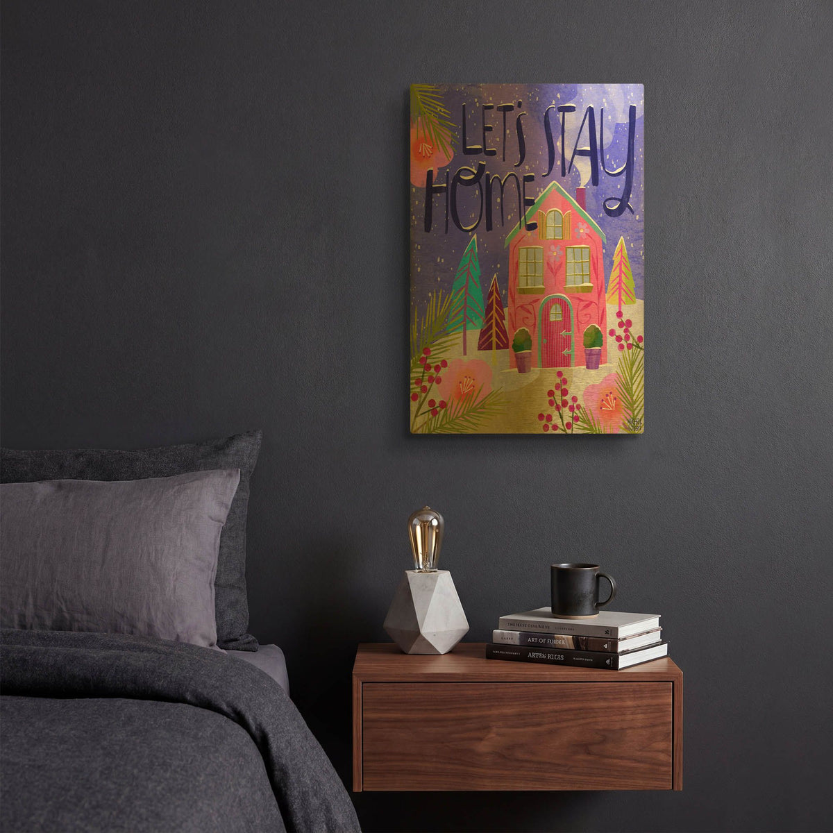 'Let's Stay Home' By Michal Loren Art Gold Metal Wall Art