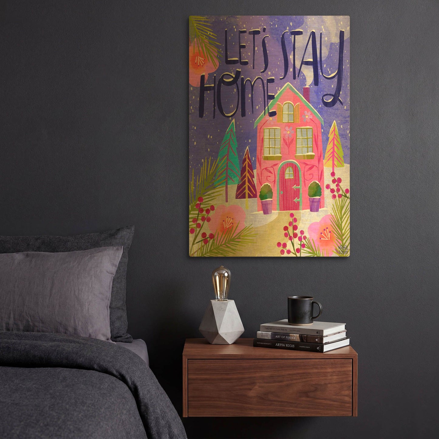 'Let's Stay Home' By Michal Loren Art Gold Metal Wall Art