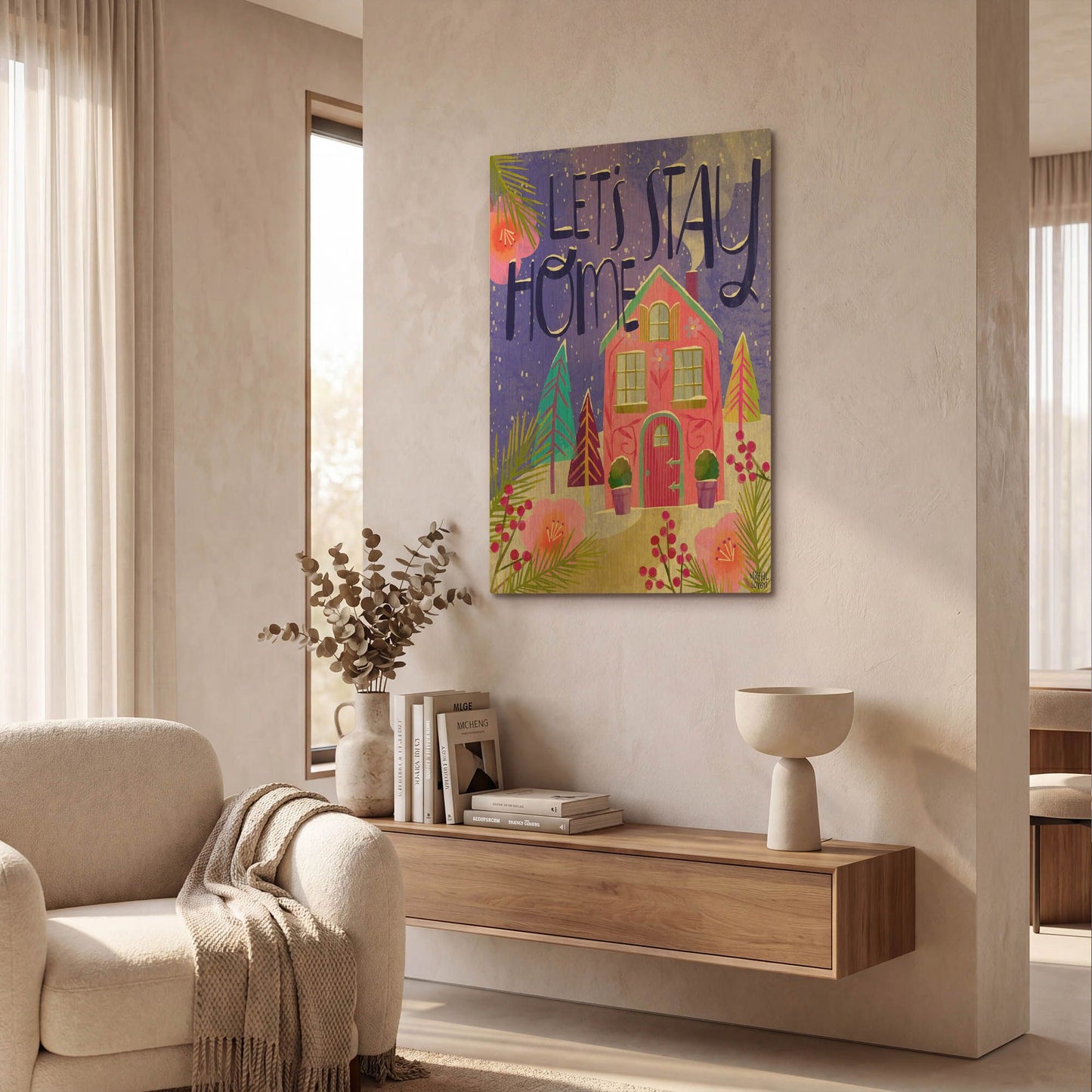 'Let's Stay Home' By Michal Loren Art Gold Metal Wall Art
