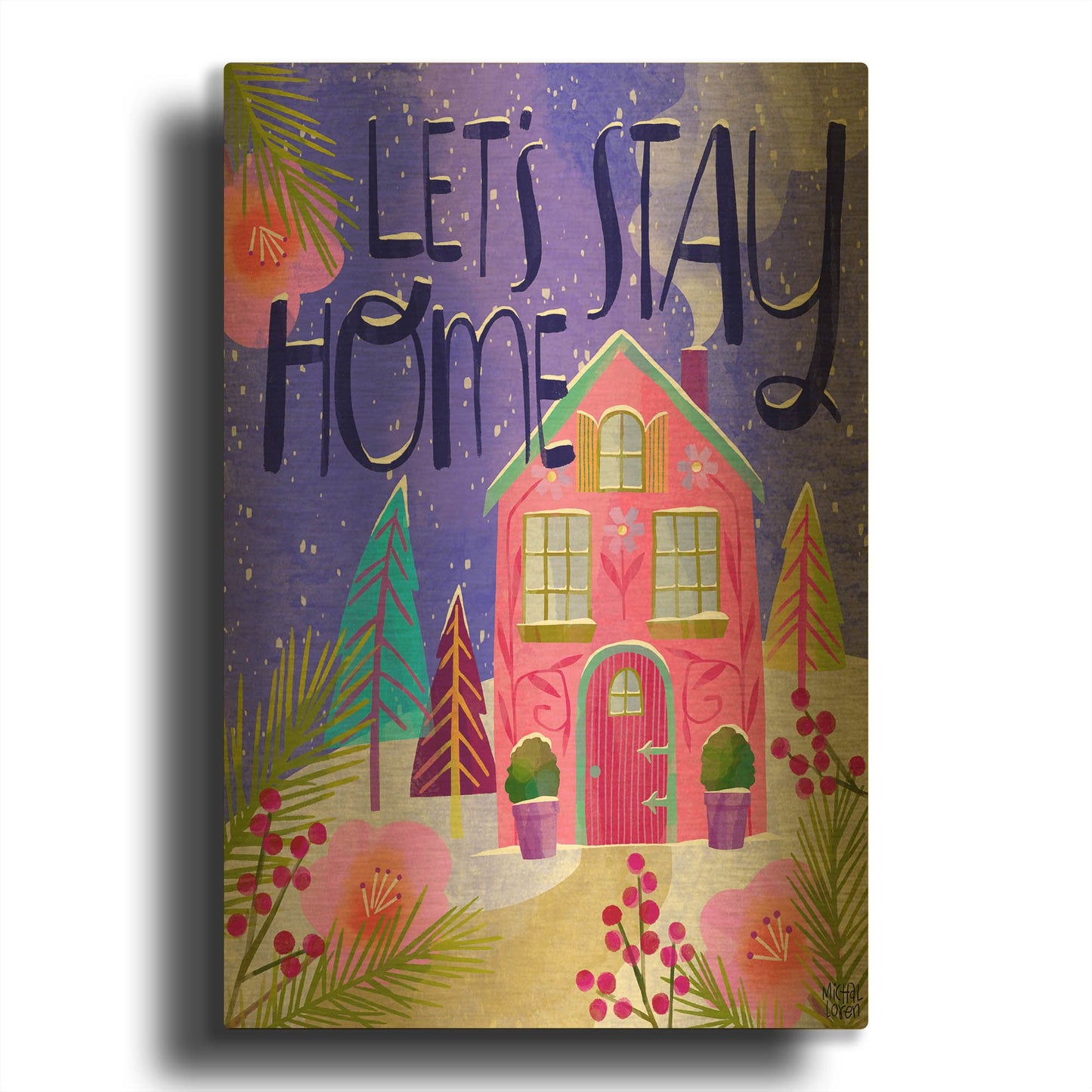 'Let's Stay Home' By Michal Loren Art Gold Metal Wall Art